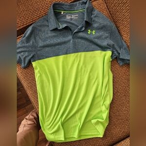 Under Armour Two-Tone Polo in Blue and Neon Green YXL